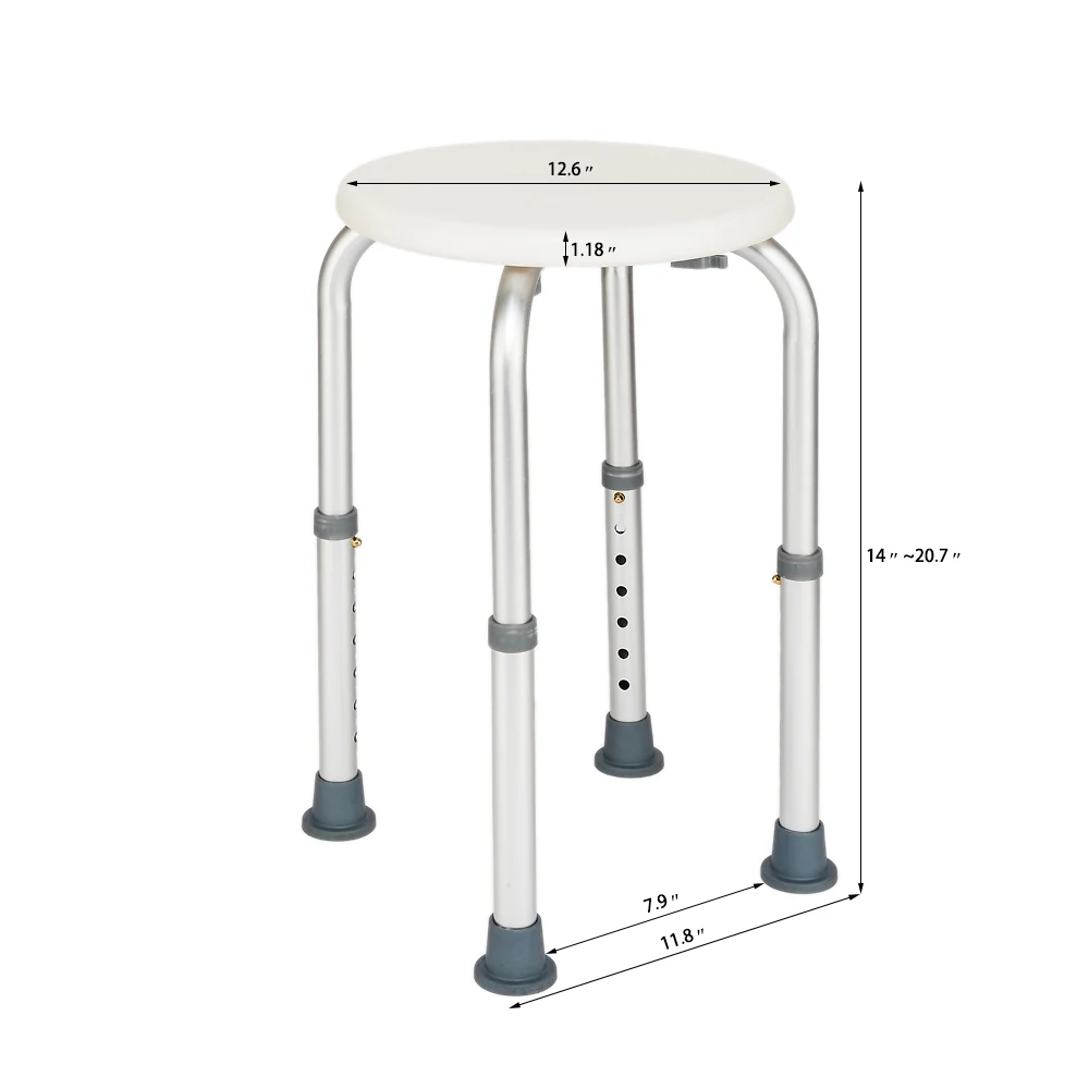 Bath Chair Bathroom Stool 7 Levels Adjustable Aluminum Alloy Elderly Round Shower Stool White[US-W]