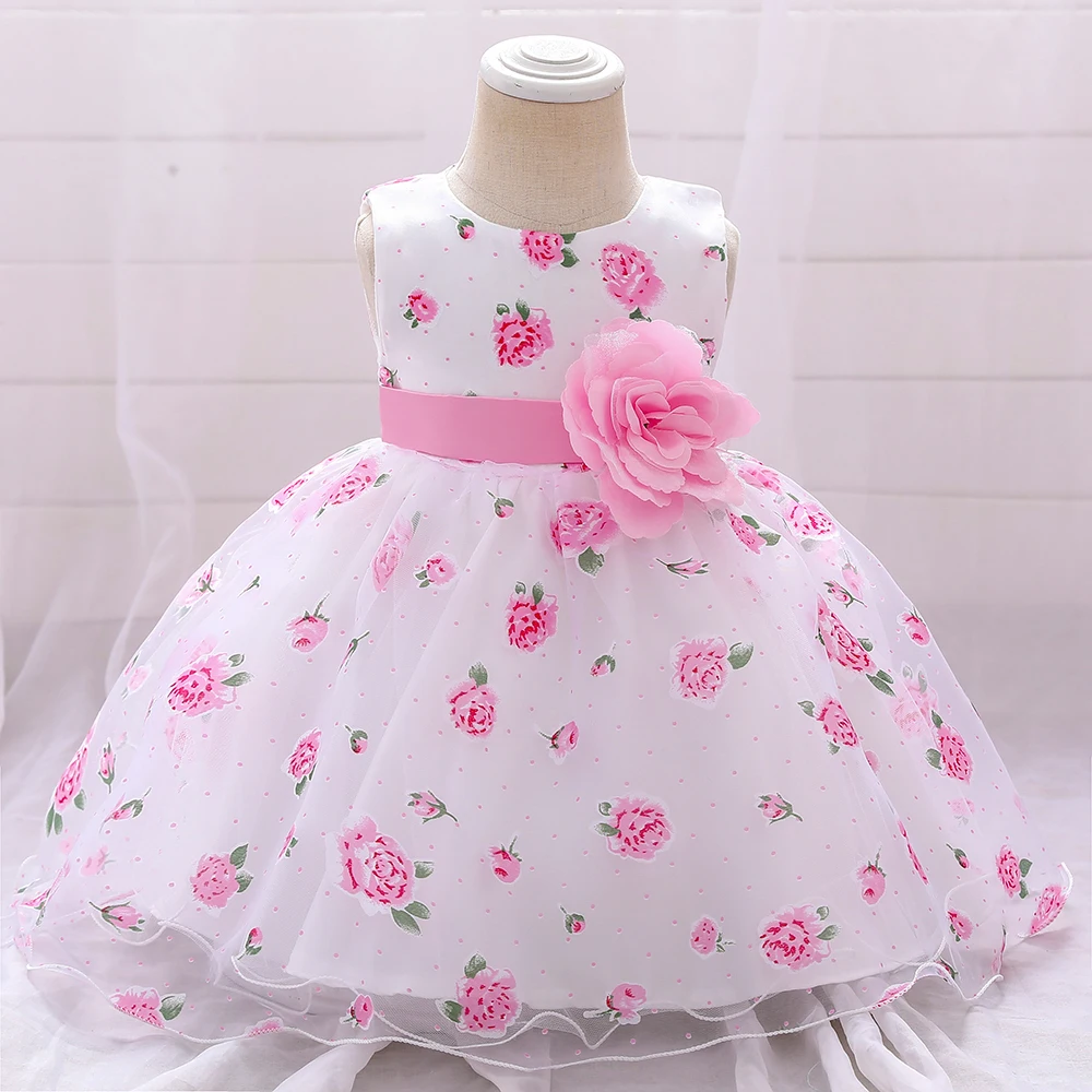 Baby Summer Dress For Girls Birthday Baptisms Clothes Infant Print Flower Princess Party Dresses Toddler Girl Christening Gown