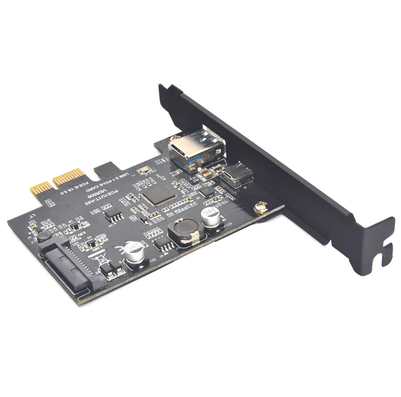 SuperSpeed USB 3.1 Type C + USB 3.0 PCI-Express Expansion Card Riser 15pin SATA Power Connector PCIE X1 Adapter ASM3142 Chipsets