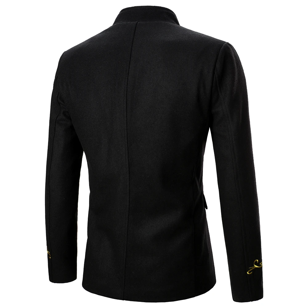 Chaqueta informal con cuello levantado para hombre, esmoquin con bordado dorado, diseño clásico, moda de invierno, novedad