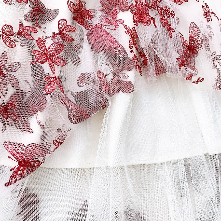 2020 Women Mesh Skirt High Waist A-Line Tutu Skirts Butterfly Embroidered Skirts Womens Sweet Skirts Girl Streetwear Saias Femme