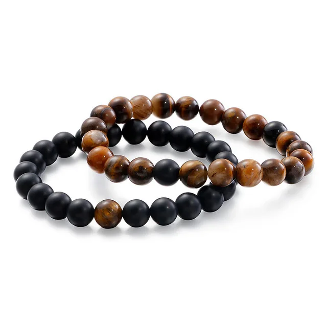2Pcs/Set Couples Distance Bracelet Men Tiger eyes Classic Natural Stone Beaded Buddha Bracelets