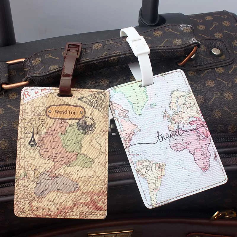 Newest World Map Luggage Tag Women Travel Accessories PU Suitcase ID Address Holder Baggage Boarding Tag Portable Label