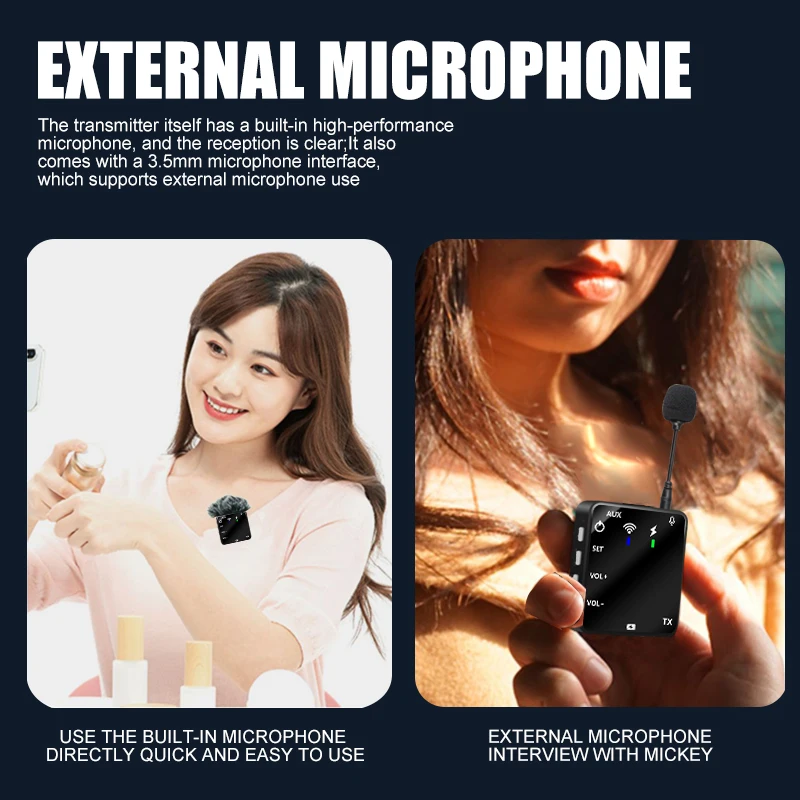 Wireless lavalier microphone, mobile phone camera, noise reduction, interview recording, live radio