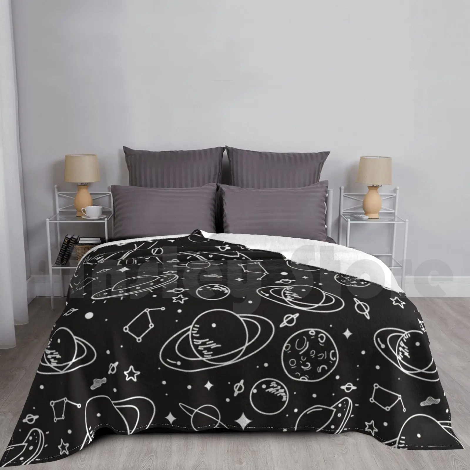Cute Space Stuff Blanket For Sofa Bed Cute Stuff Hand Drawn Pattern Black White Galaxy Star Pattern