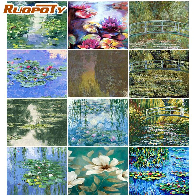 

RUOPOTY DIY Painting by Numbers Claude Monet's Paintings Kinds of Water Lilies Impression Lotus Paints by Numbers Home Decor