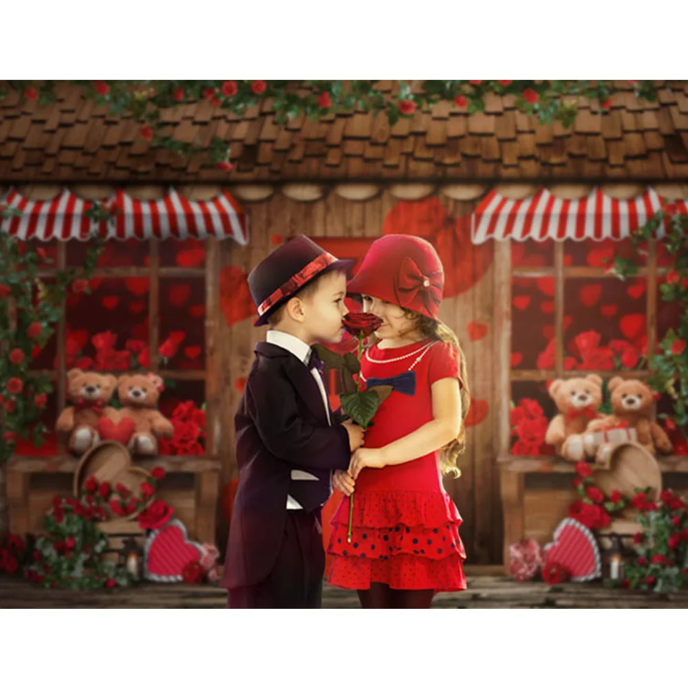 ロマンチックな結婚式の肖像画の背景,バレンタインデーの背景,赤いバラ,レンガの壁,花,クマ,写真,フォトコール