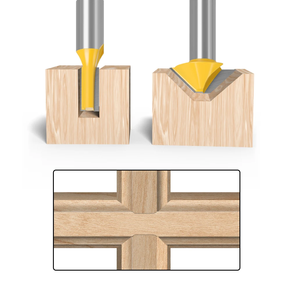 LAVIE 2pcs 12mm 1/2 Carbide Tenon Cutting Bits Knife Flat-bottomed V Shape Milling Cutters Router Bit for Wood Door Window 027