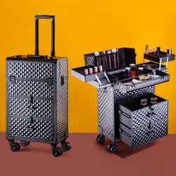 Make-up Aufbewahrung sbox Schönheits künstler Koffer Luxus Aluminium Friseur Werkzeug kasten Vintage Maniküre Stickerei Trolley Fall angepasst