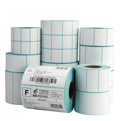 Imagen 1 del producto Papel térmico blanco, impermeable, a prueba de aceite, a prueba de arañazos, Impresión de código de barras autoadhesiva 50*30 20 25 60x40 70 80