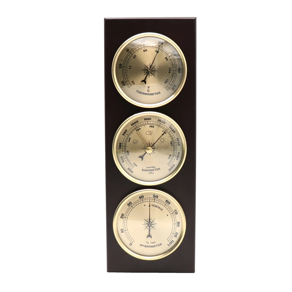 Wall Mounted Household Barometer Thermometer With Wooden Frame Base Hygrometer Weather Station Hanging No Battery Required