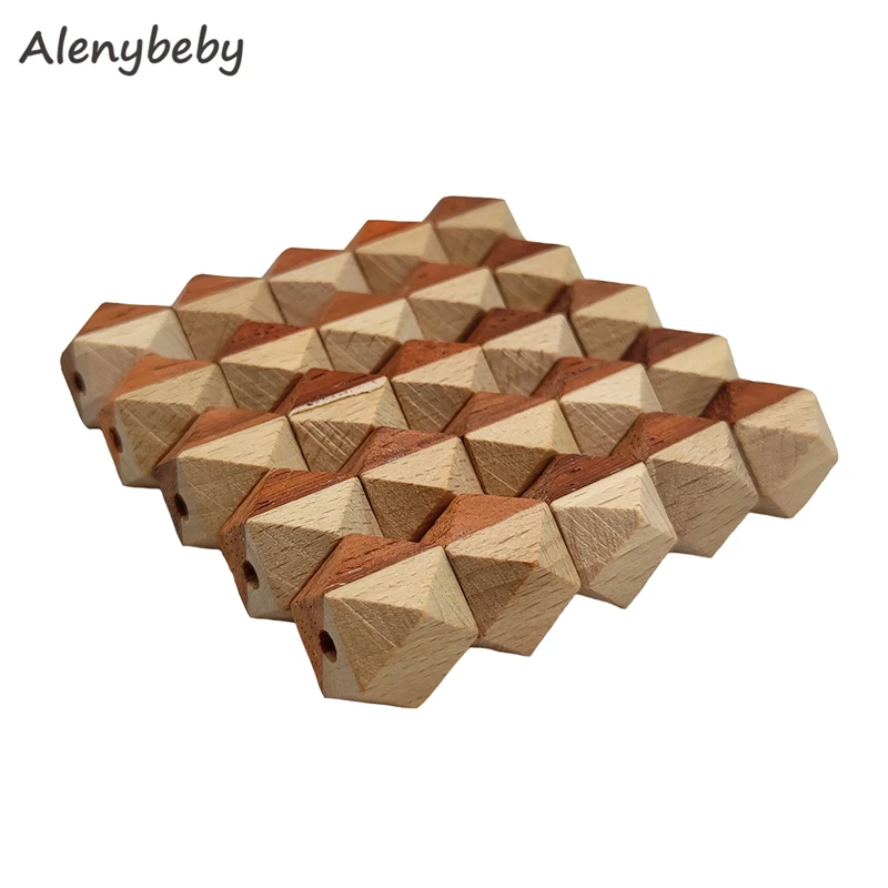 14mm/18mm Wood Geometric Hexagon Bead Teether 18mm Unfinished Natural Polygon Octagonal Wooden Beads for DIY Baby Teething Acces