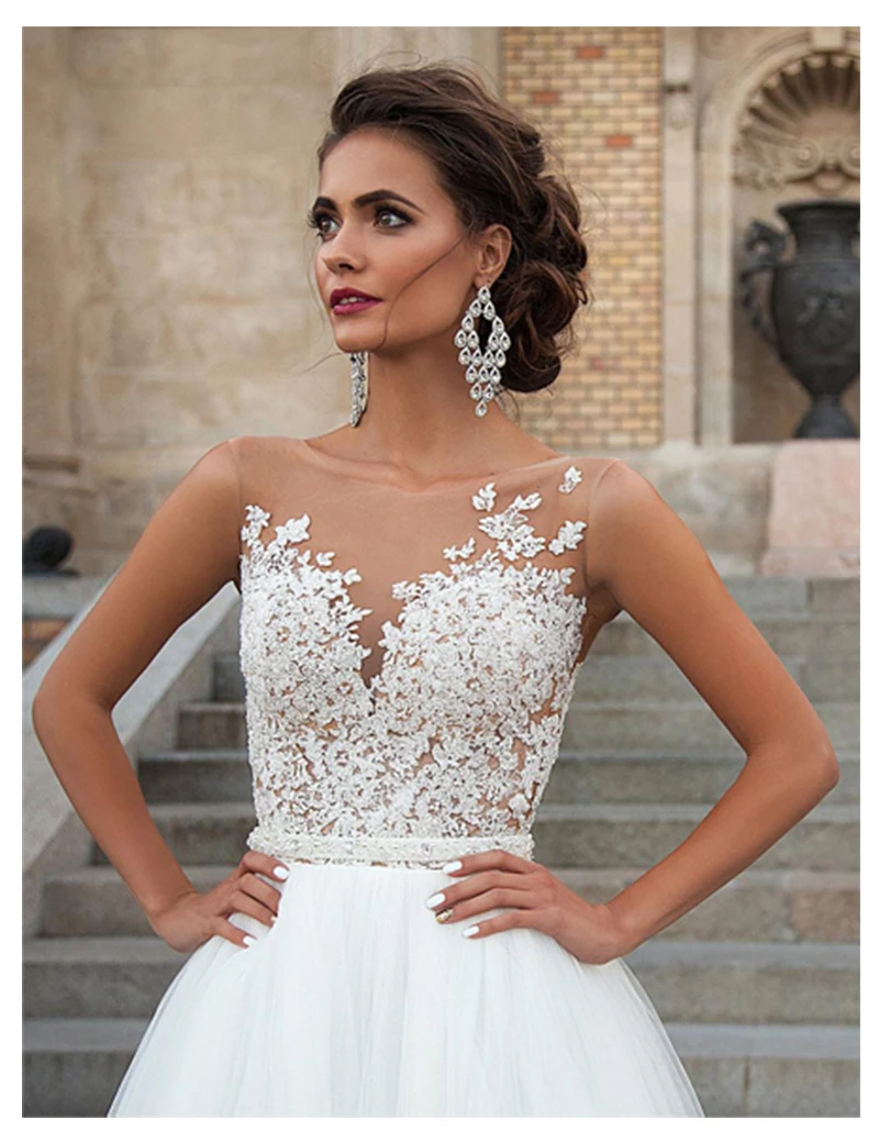 SoDigne-vestido de tul con encaje e incrustaciones Bohemia boda 2020, traje nupcial de playa, vestidos de Boda de Princesa con botones Blanco/Marfil