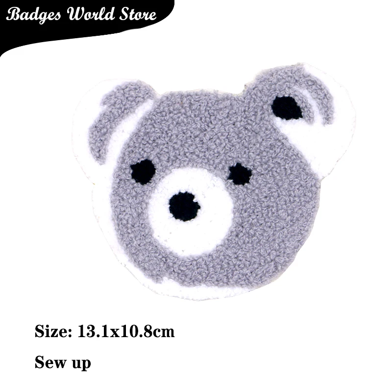 Cute White Brown Bear Glasses Cat Chenille Icon Towel Embroidery Applique Patch For Clothing DIY Iron on Badges on the Backpack