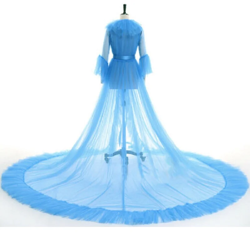 Women\'s Medieval Vintage Semitransparent Bridal Gowns Feather Wedding Robe Tulle Fantasy Furry Edge Fairy Outwear Costume Dress