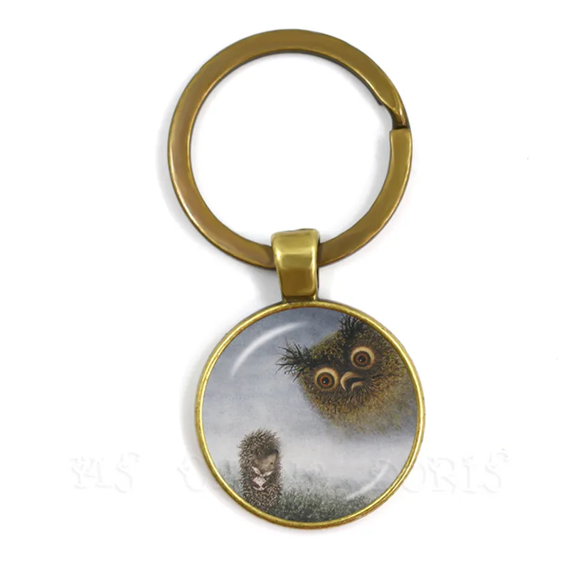 Glassic Hedgehog In The Fog Keychain Antique Bronze Plated 25mm Glass Cabochon Dome Key Chain Keyring Animal Jewelry Gift