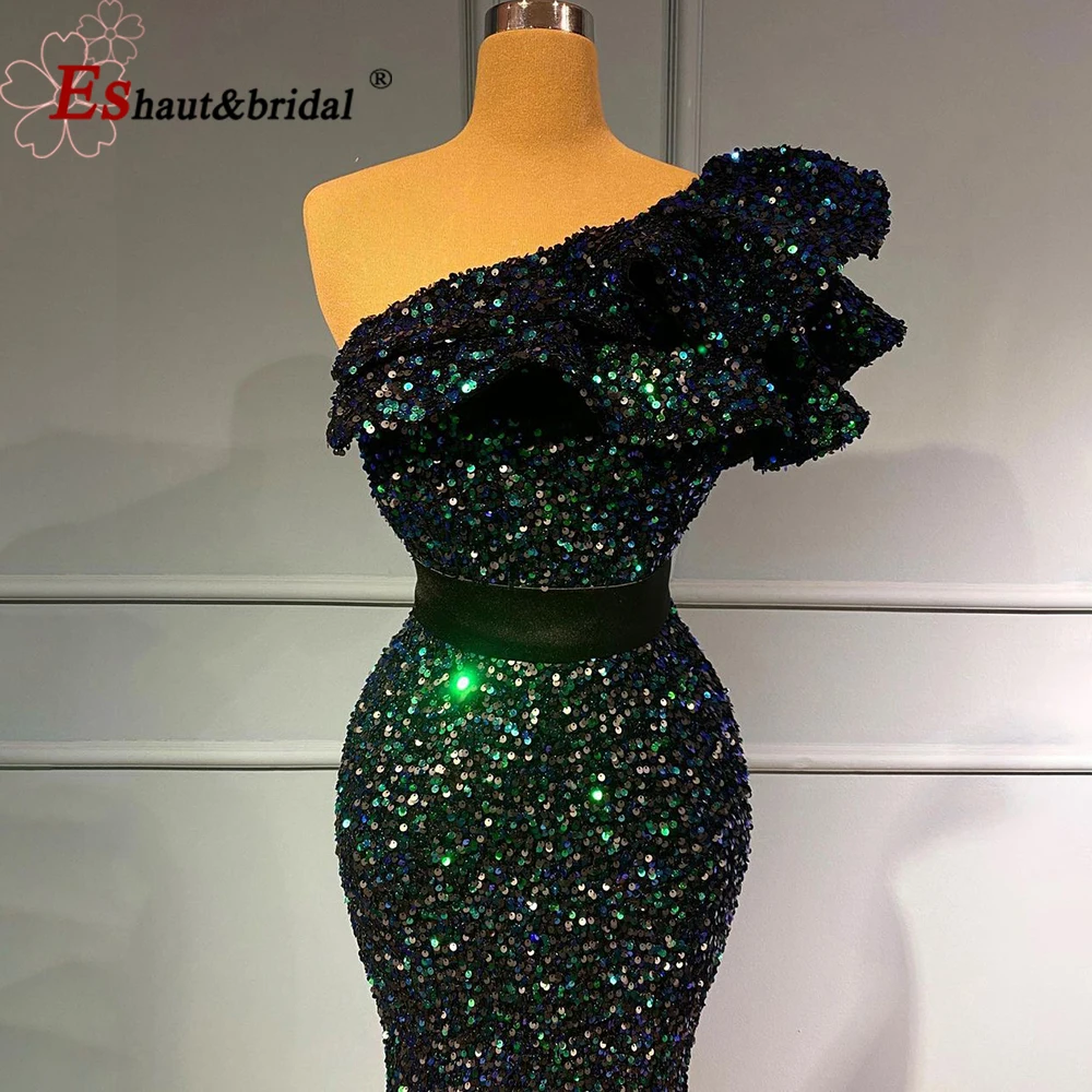 Elegante um ombro sereia noite vestido para mulher 2023 lantejoulas veludo plus size longo formal casamento festa de hóspedes vestidos