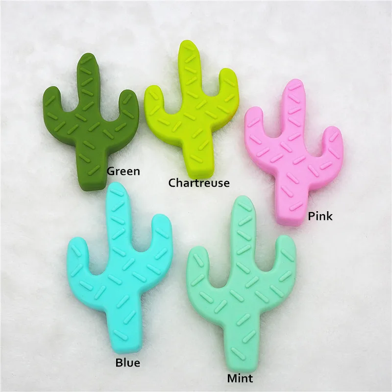 Chenkai 10PCS BPA Free Silicone Cactus Teether Pendant Nursing Jewelry Necklace DIY Cacti Crib Baby Pacifier Dummy Teething Toy