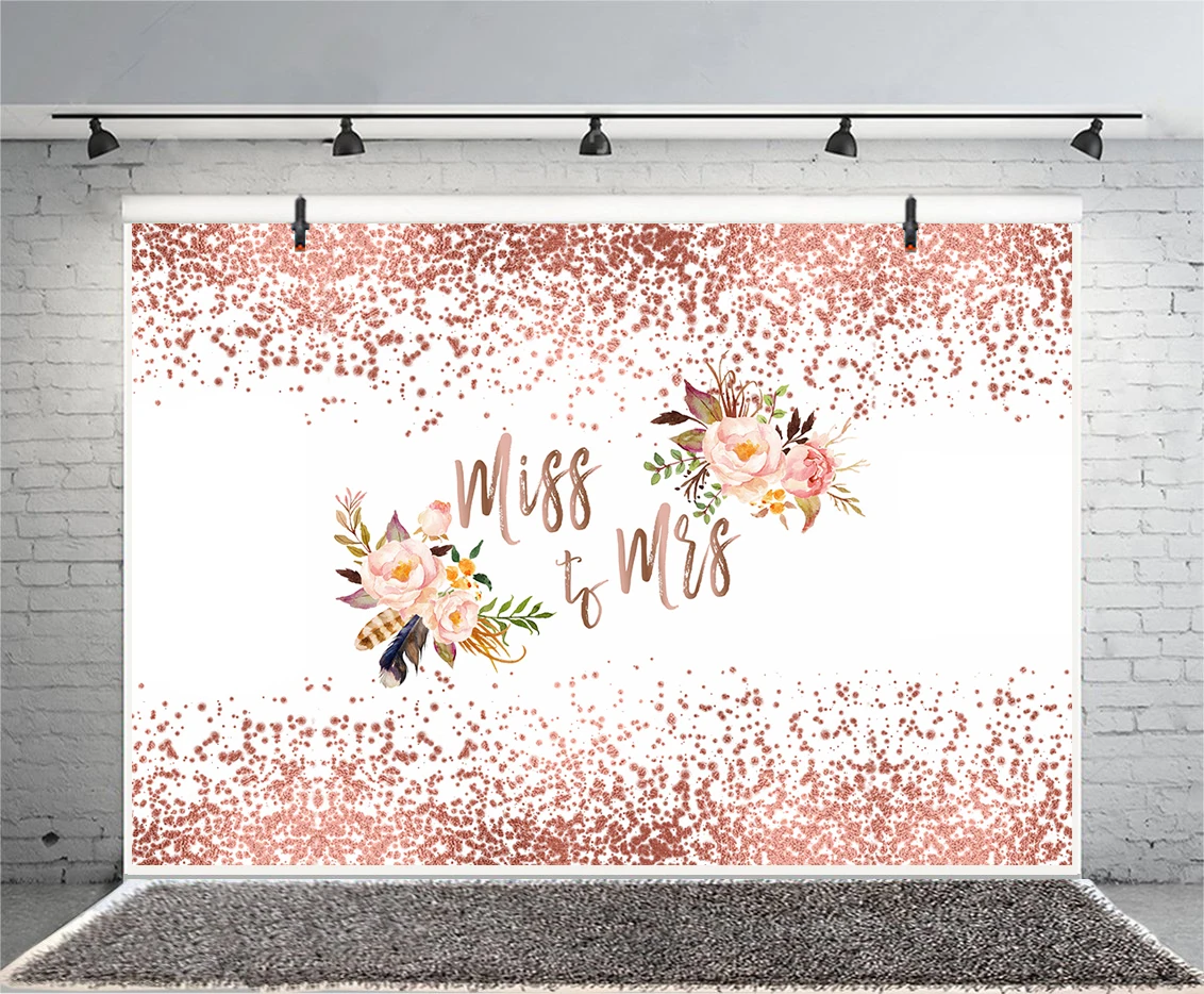 

Miss to Mrs Bridal Shower Photography Backdrop Pink Floral Glitters Wedding Bride to Be Engagement Photo Background W-6008