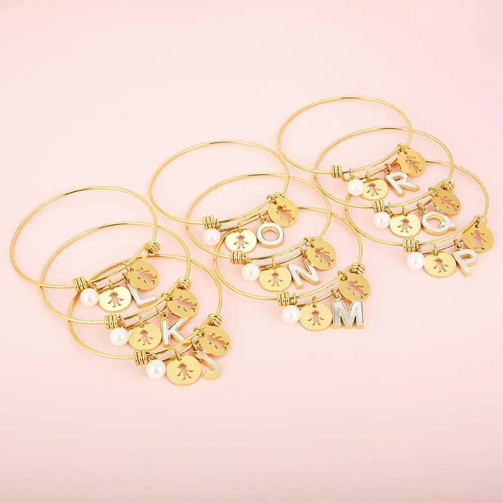 أساور من الفولاذ المقاوم للصدأ مع خرز للأطفال ، 26 حرفًا ، سحر ، هدية عيد ميلاد ، عيد الأم ، للبنات #3