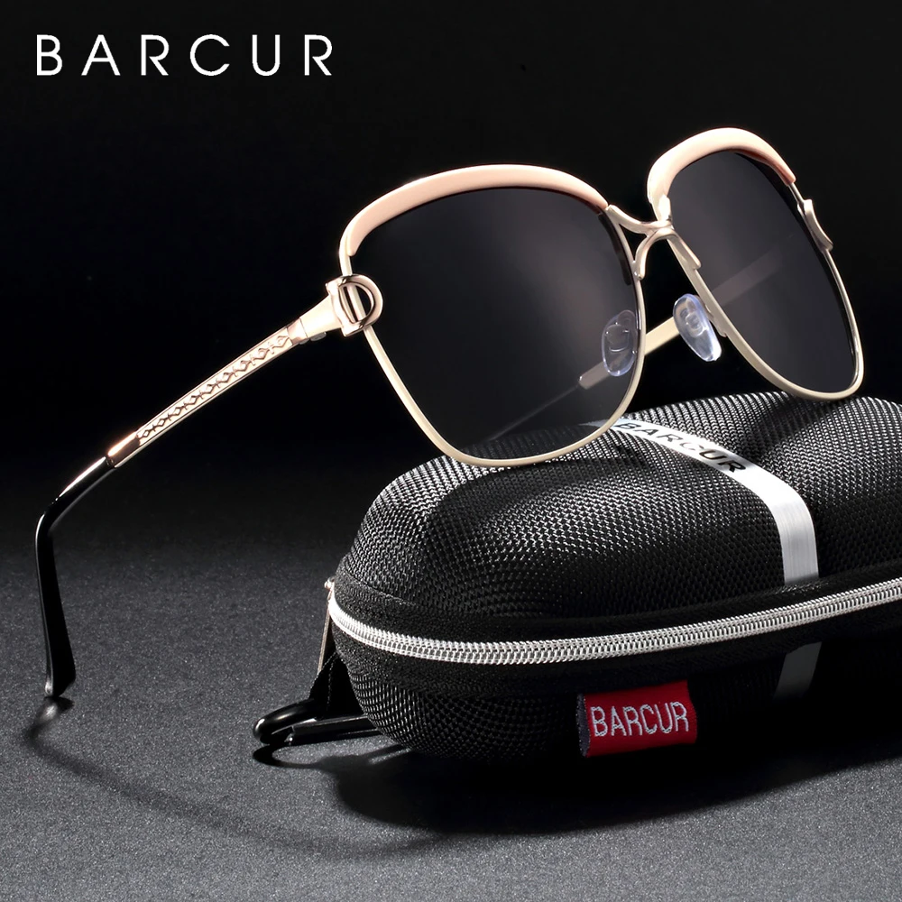 BARCUR New Fashion Sunglasses Women White Frame Gradient Polarized Sun Glasses Driving UV400 Eyewear with Update Box Free