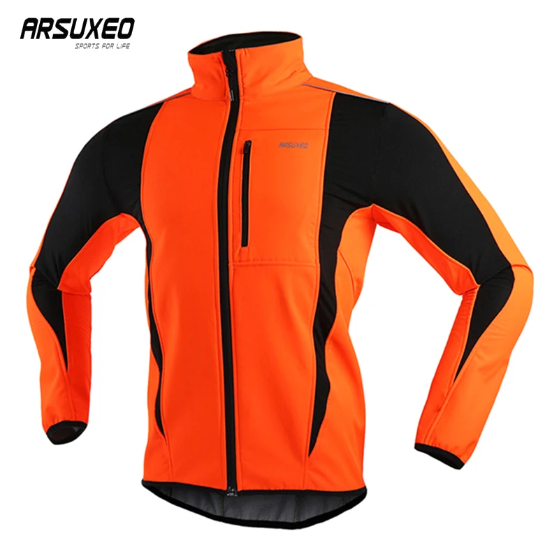 ARSUXEO Thermal Mtb Road Cycling Jacket Winter Night Reflective Warm Bicycle Clothing Windproof Waterproof Men Coat Bike Jersey