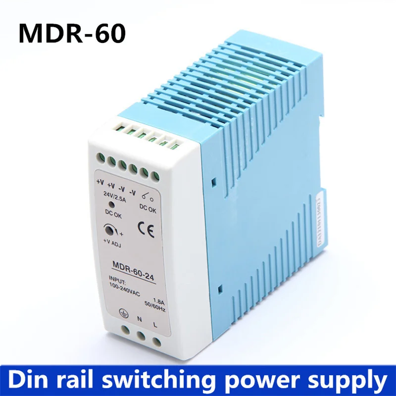 MDR-60 60 Вт одиночный выход 5 в 12 В 15 в 24 в Din-рейка импульсный источник питания переменный и постоянный ток драйвер преобразователя регулятор напряжения