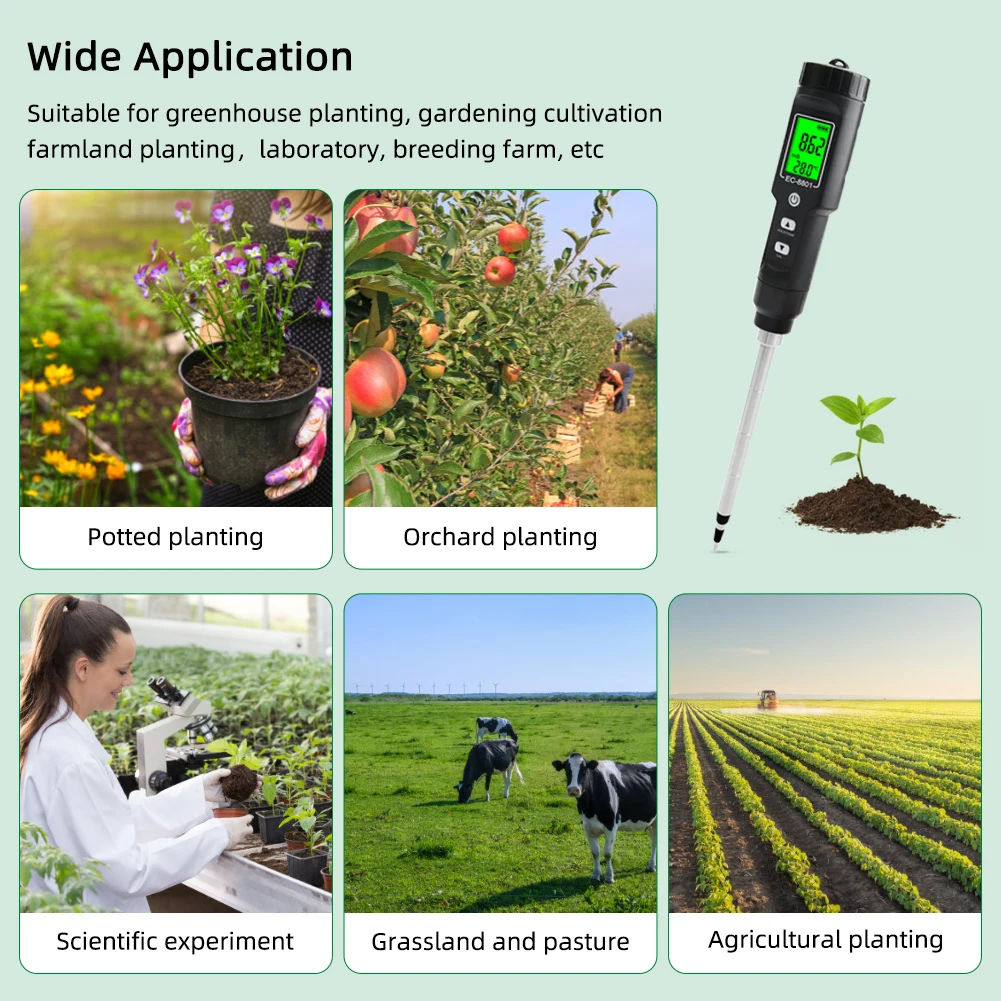 Yieryi Solo Tester Ferramentas, Tester Solo, Hand Digital Garden Meter, vasos de plantas, jardinagem, Agricultura Farm, CE, TEMP, 0-10.00 MS/cm