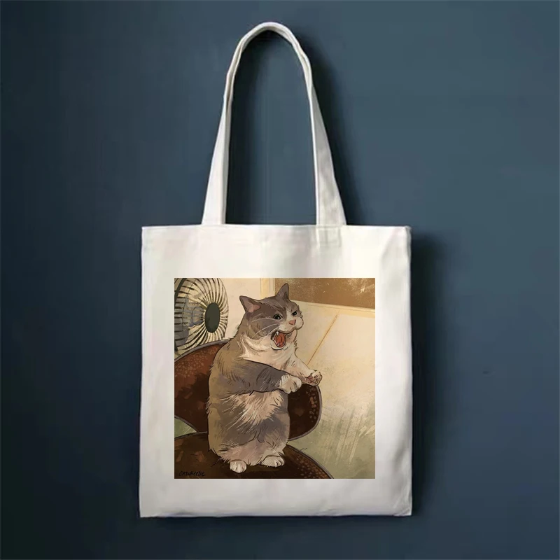 Cute Cat Shopping Bag Shopper Bags Tote Canvas Bag Harajuku Reusable Large Capacity Kawaii Women Casual Shoulder Bag Handbag