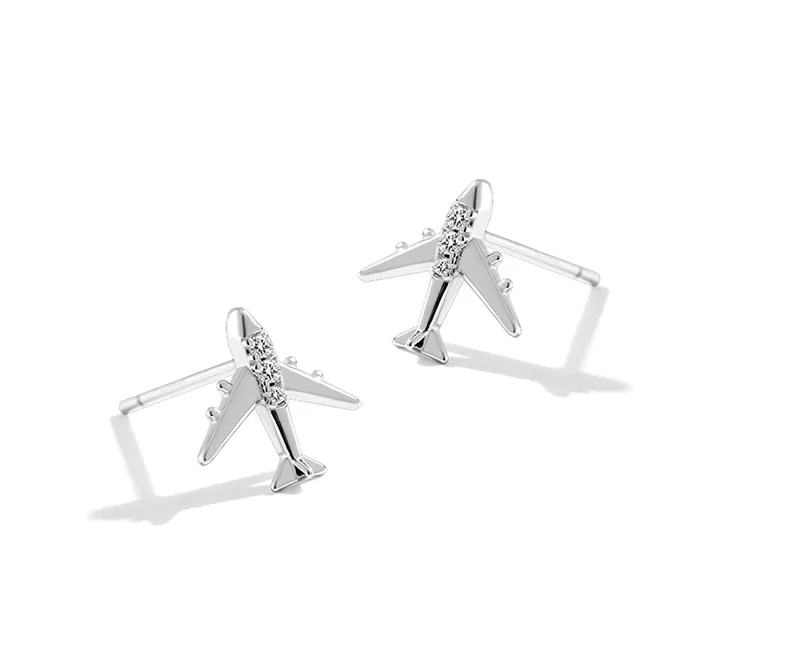 Orecchini a bottone in argento con aeroplano | Classy Women Collection