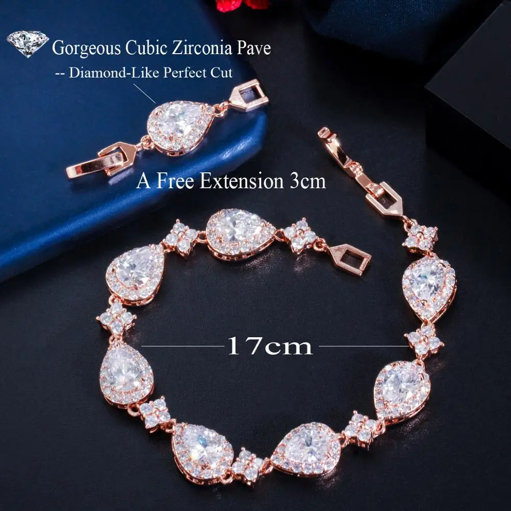 CWWZircons Top Bling Big Water Drop Cubic Zirconia Rose Gold Color Tennis Bracelet for Women Trendy Party Wedding Jewelry CB238