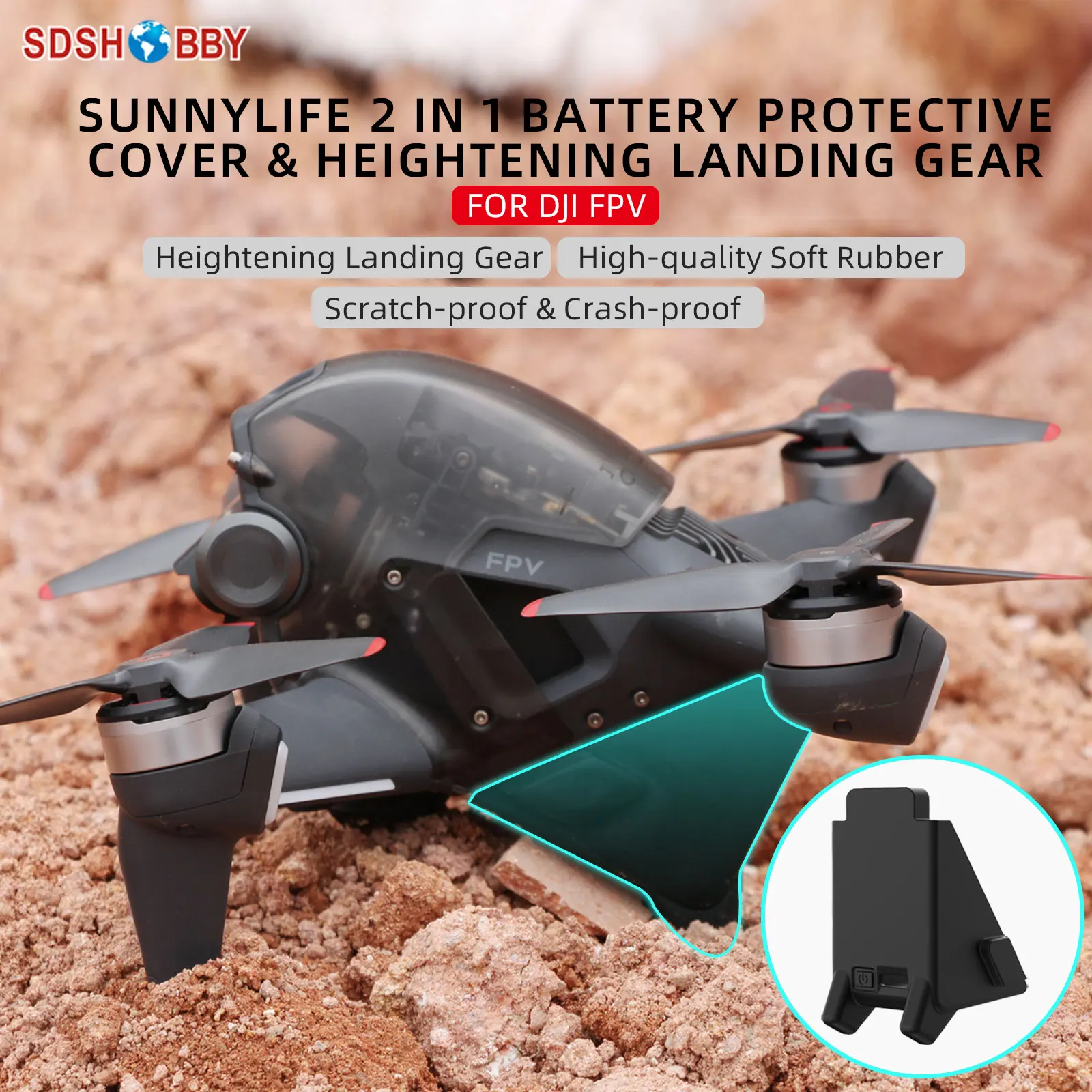 Sunnylife 2 in 1 Battery Protective Cover Heightening Landing Gear Battery Sleeve for DJI FPV