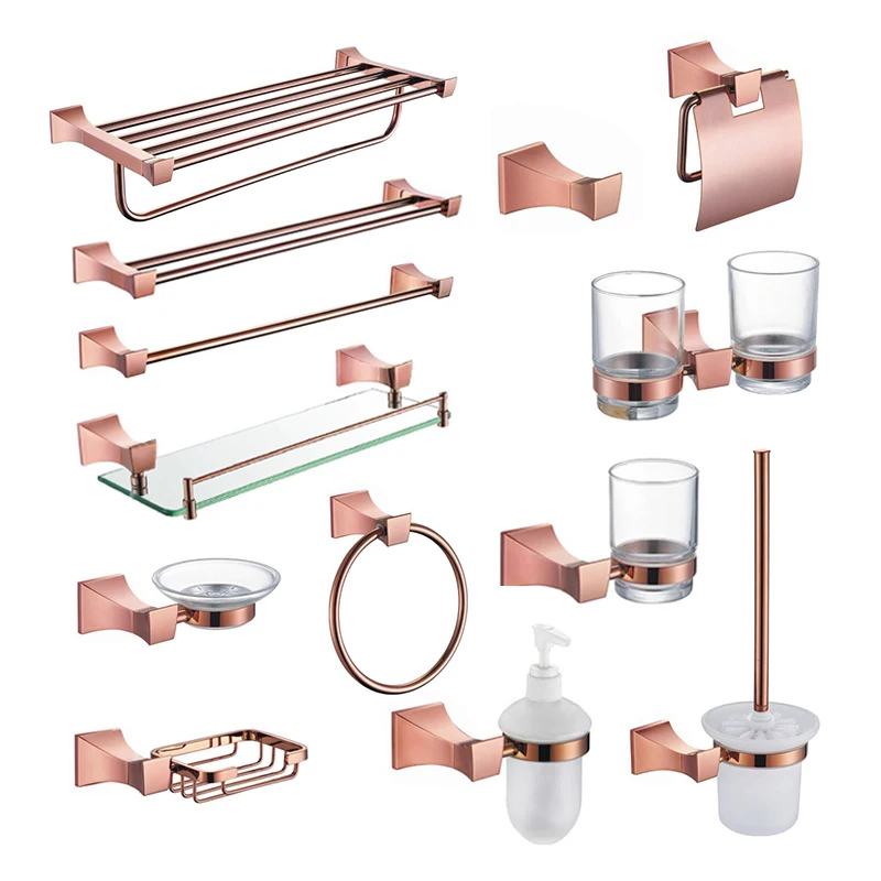 Square Paper Holder Robe Hook Towel Bar Ring Soap Holder Brushed Holder Tumbler Rose Gold Bathroom Accessories