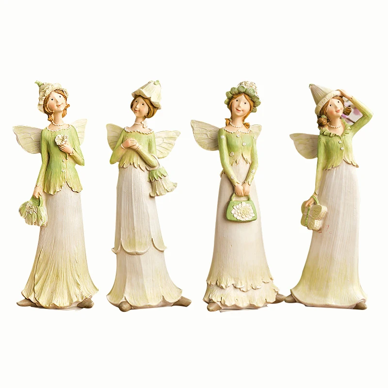 

Flower Fairy Girl Miniature Model For Home Decoration Accessories Angel Wings Figurine Sculpture Desk Decor Living Room Ornament