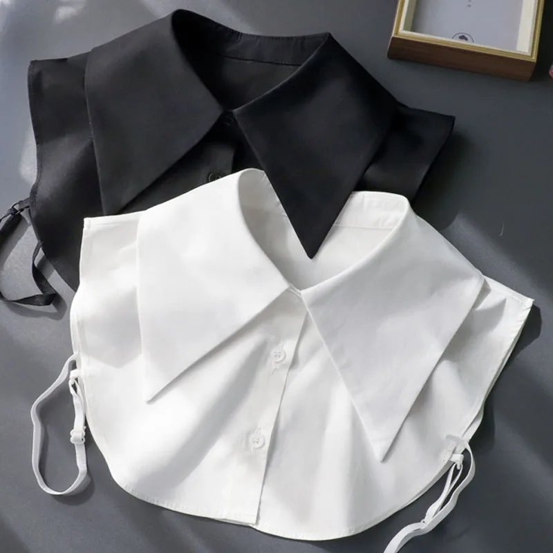 Big Lapel Fake Collar Women Detachable Collars White Cotton Doll False Collar Woman Blouse Sweater Detachable Black Half Shirt