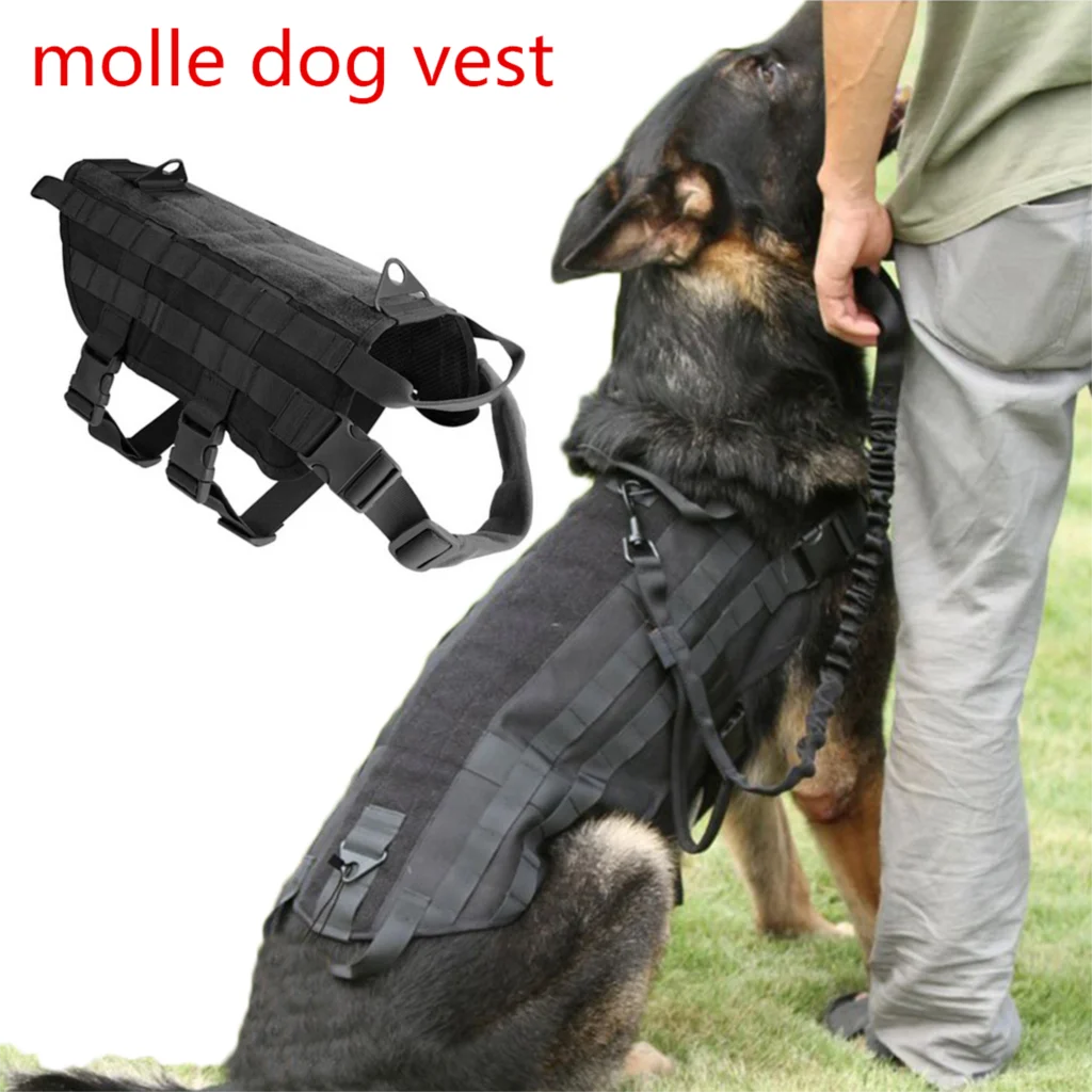 Tactical Dog Harness , Outdoor Working Dog MOLLE Vest with Handle with 3 Pouches for Tactical Gear ,Hook and Loop Panel