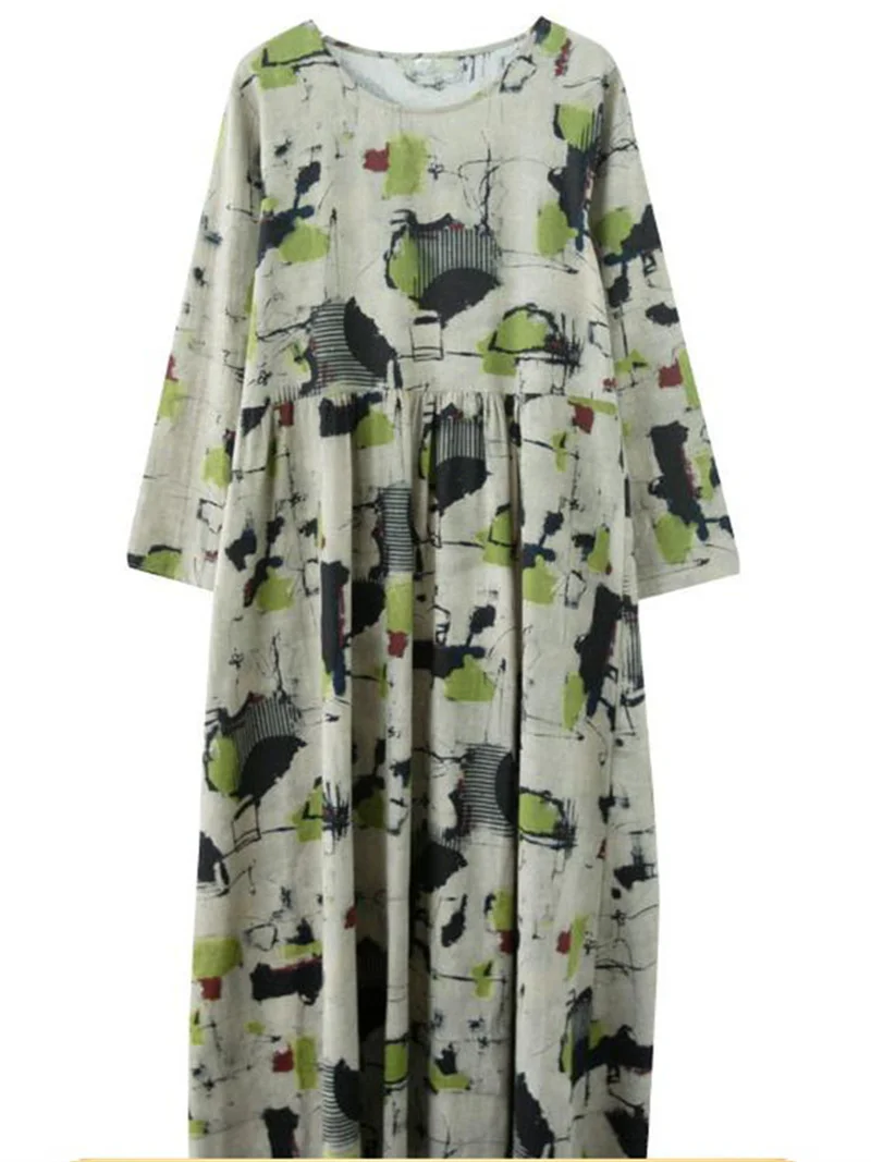 Robe imprimée florale à manches longues pour femmes, col rond, ligne a, Vintage, décontractée, nouvelle collection automne 2021, L38