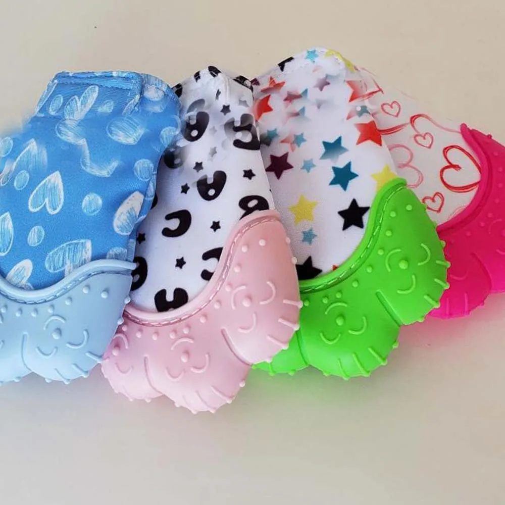 Hot Baby Teether Heart Star Print Silicone Mitten Gloves Kids Children Baby Teethers Anti-eating Hand Teething Mitten Baby Care