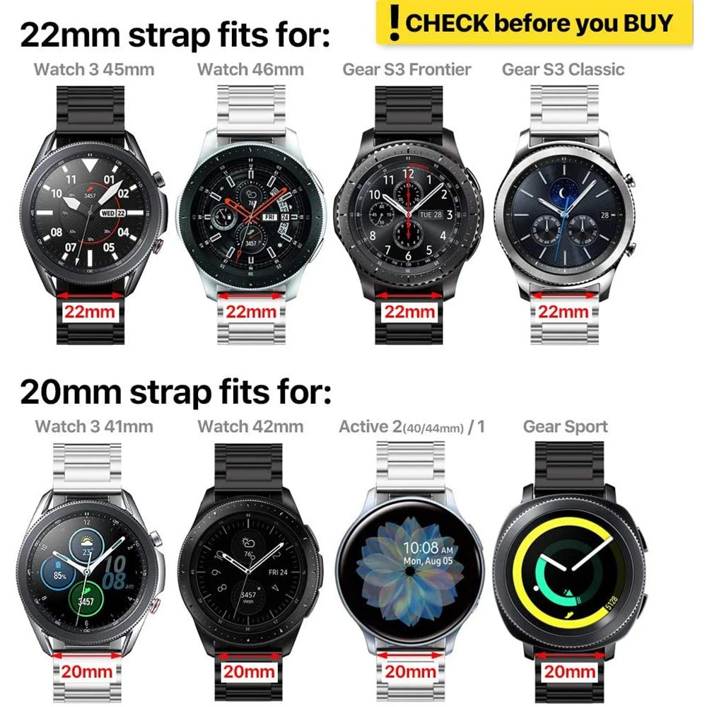 22mm 20mm Metal Stainless Steel Strap for Samsung Galaxy Watch 3 Band for Huawei Watch GT 2 46mm 42mm Gear S3 Wrist Watchband