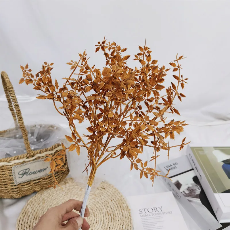 38cm Simulation Rose Grass Gold Blue Misty Broken Maple Leaf Base Festival Wedding Decoration Flower Arrangement Hotel Decor