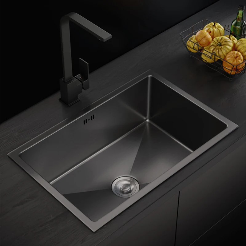 304 Stainless Steel Kitchen Sink Undermount Single Bowl Dark Gray Wash Basin For Kitchen Home Improvement With Drain Accessories