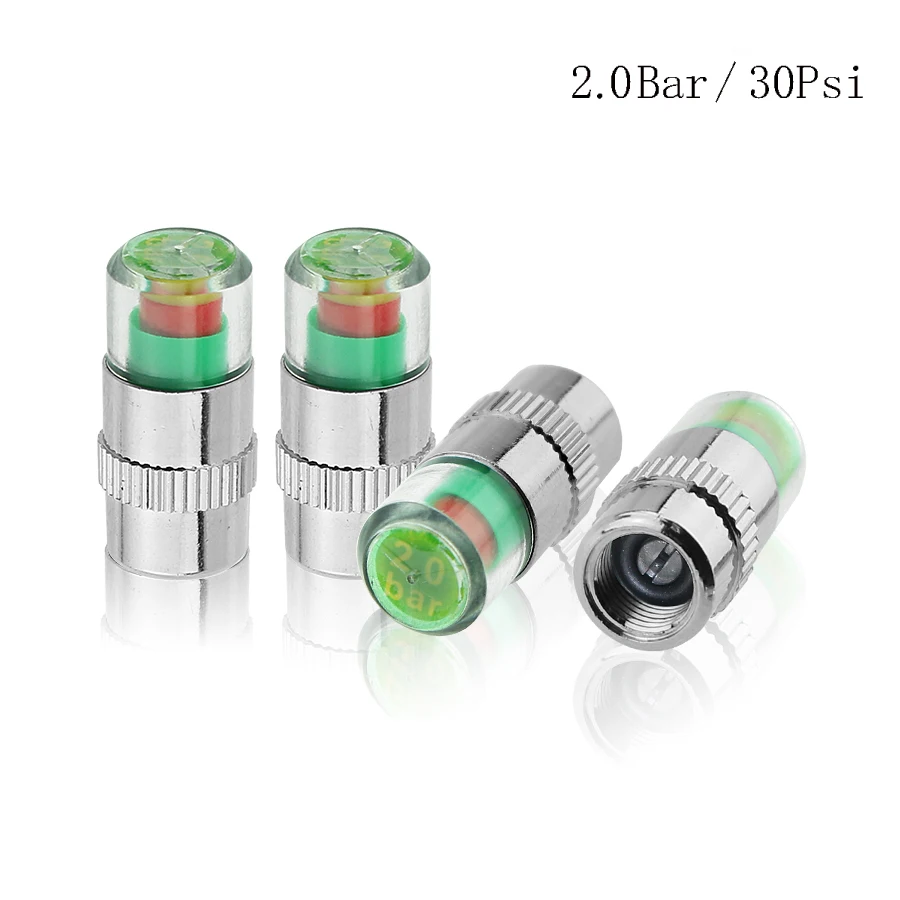 YCCPAUTO 2.0 2.2 2.4 Bar Car Tire Pressure Monitor Valve Stem Cap Auto Sensor Indicator Diagnostic Tools Kit Air Alert 4PCS