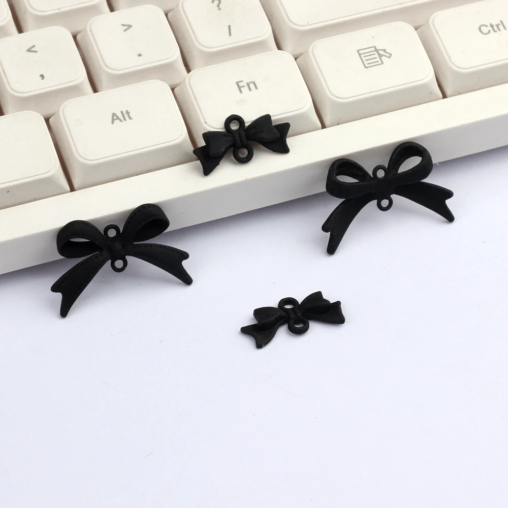 Zinc Alloy Metal Black Spray Paint Mini Bow-knot Charms Connector 10PCS For DIY Jewelry Findings Accessories wholesale