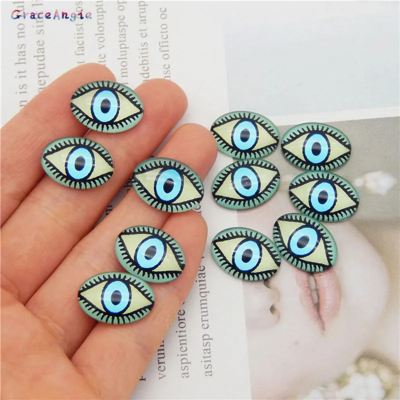 20PCS glass eyes cabochons 13*18MM Oval Dome Handmade Photo Glass Cabochons Toys eye DIY Jewelry Accessory MIX Pupil Eye Cameo