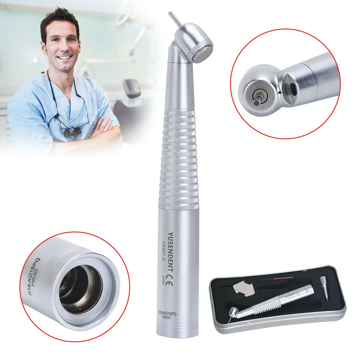 Dental 45 Degree Surgical High Speed Fiber Optic Handpiece Push Button Turbine Fit Quick Coupler