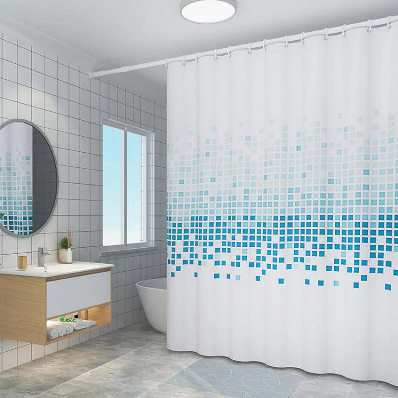 Blue Mosaic Polyester Curtain Waterproof Shower Curtain Suitable for Bathroom Bathtub Shower Curtain