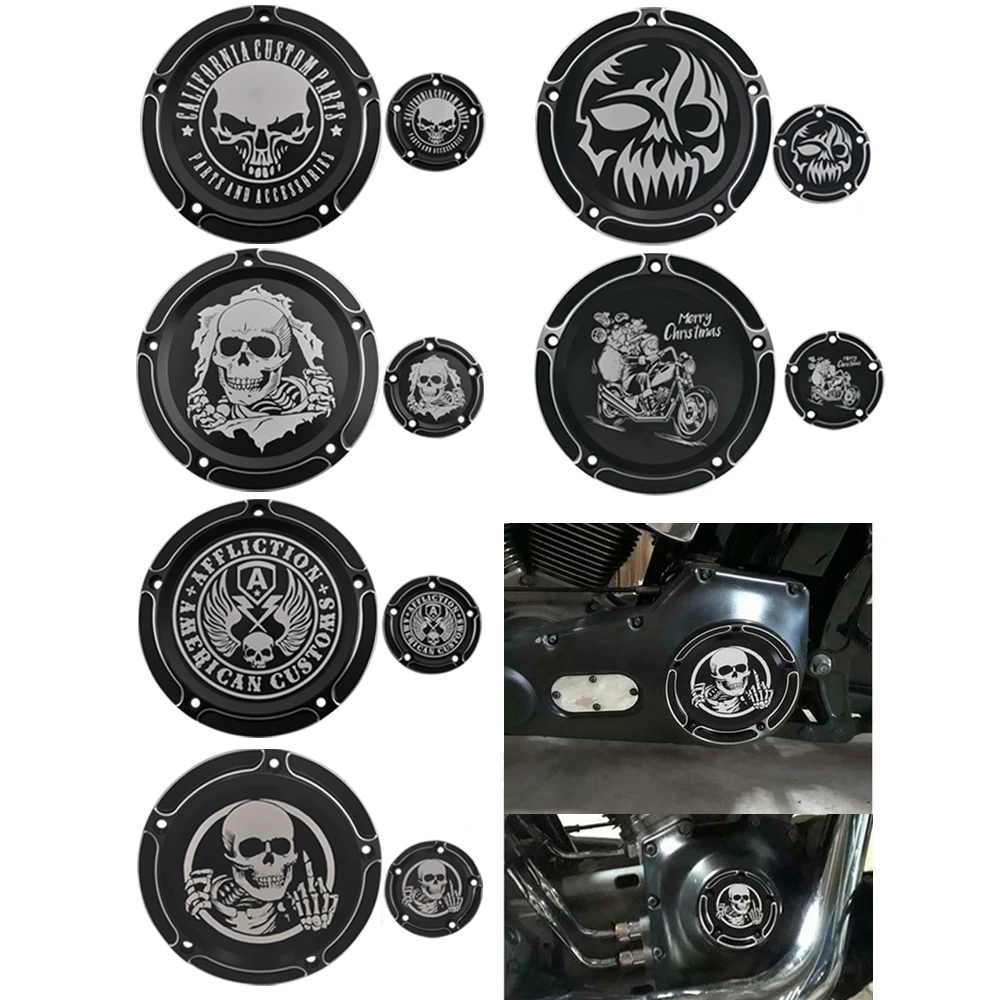 Motorcycle Custom Skull Head Derby Timing Engine Clutch Side Cover For Harley Touring Dyna Softail Trike FLHT FLTR FLHR FXSB