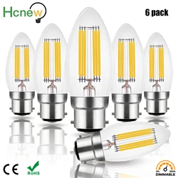 LED Candle Filament Light Bulb 6W B22 C35 Dimmable Bayonet Vintage Edison Warm White 2700K Cold 6000K Equal 60W Incandescent