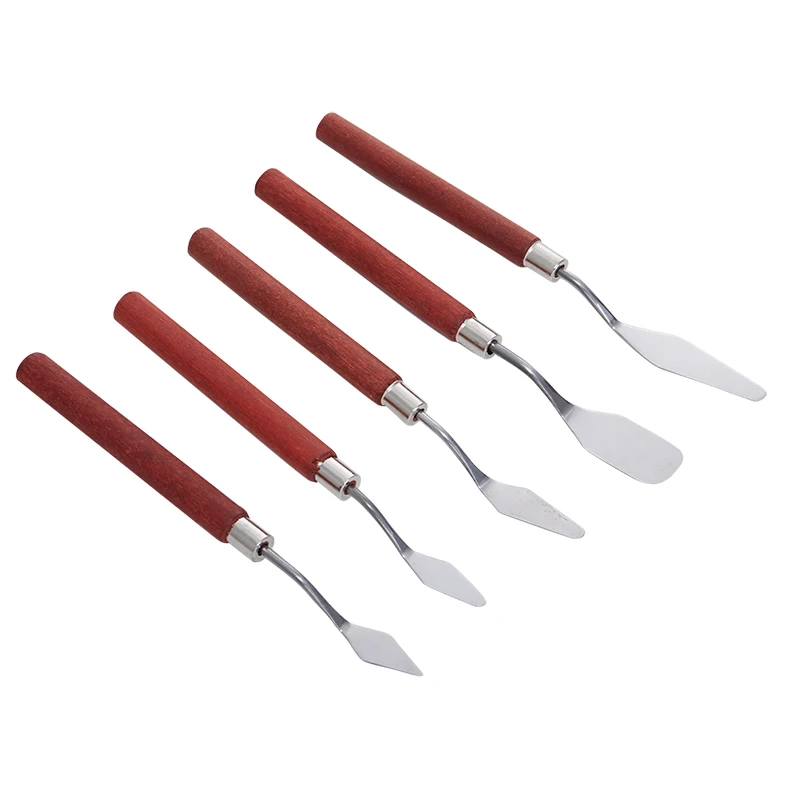 5pcs Painting Knife Wooden Handle Stainless Steel Spatula Kit Palette Knife For Oil Painting Knife Fine Professional Art Tools