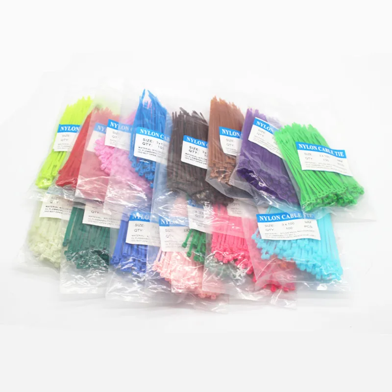 100Pcs/Bag Cable Ties 18 Colors 3mmx100mm Self-Locking Nylon Wire Cable Zip Ties White Black Wire Fasten Cable